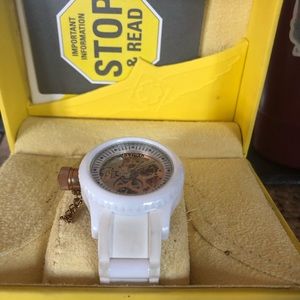 Invicta ceramic skeleton watch with neoprene band